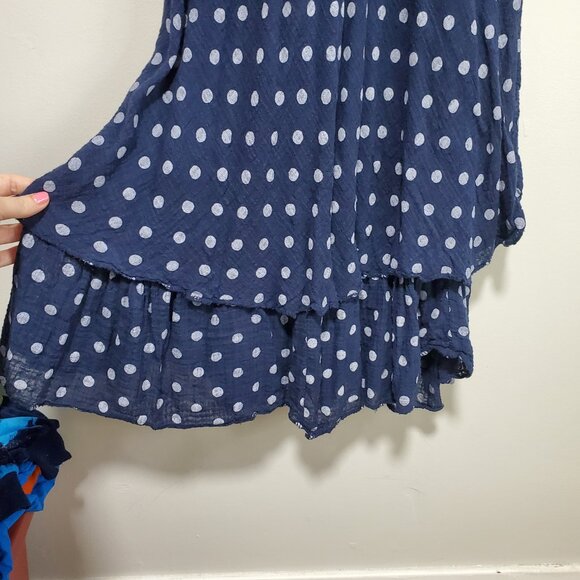 BELLA AMORE Linen Blend Summer Dress Polka Dot Layered Blue White Women's Small - Picture 3 of 9